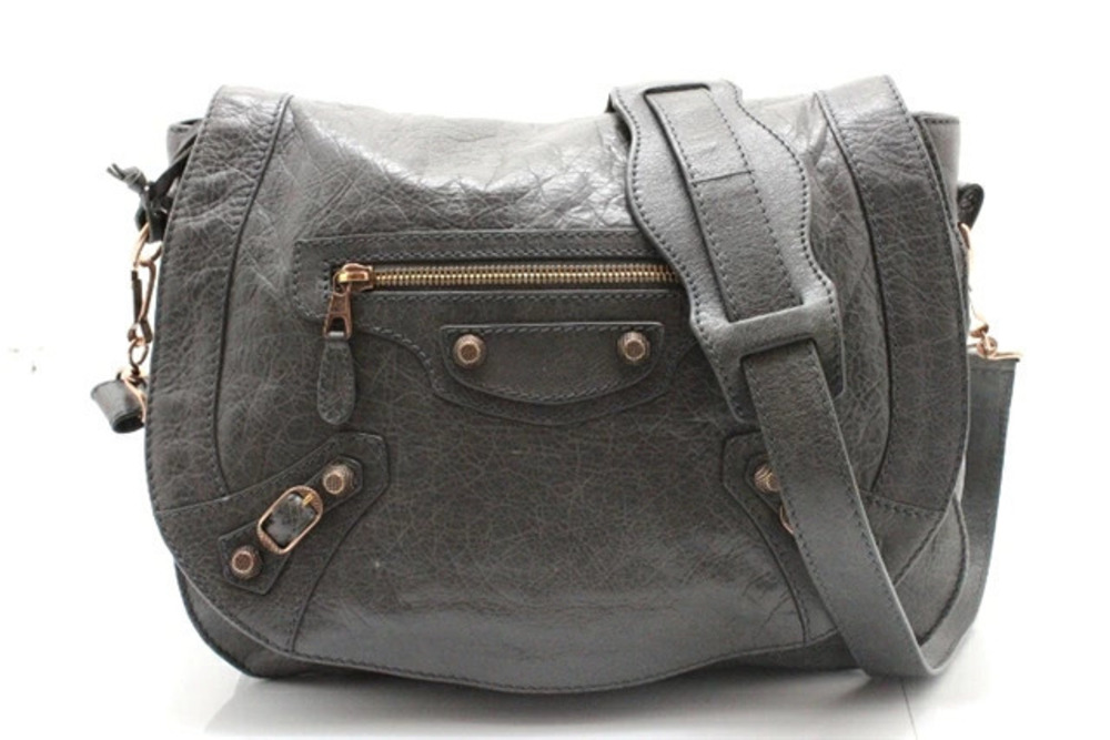 Balenciaga Giant Neo Folk Shoulder Bag Leather Gray